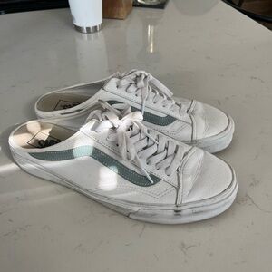 Vans White and Light Blue Slip-On Loafers